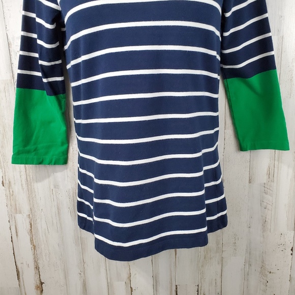 5/$25 Tommy Hilfiger Womens Knit Top S Blue White Stripes Green Sleeves K2 - Picture 3 of 5
